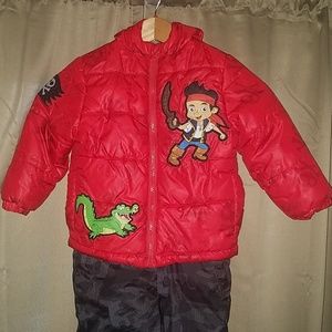 Coat and snow pants.